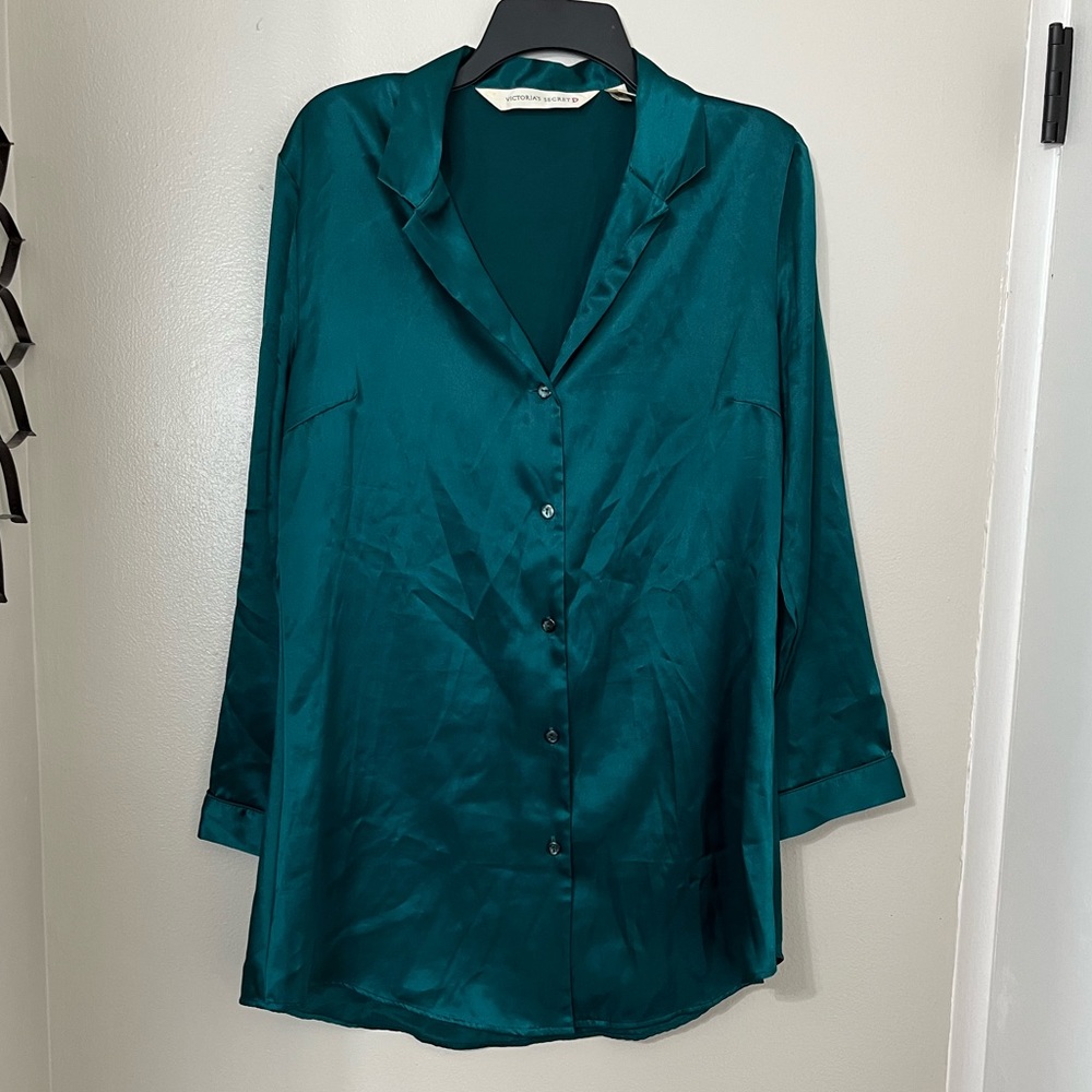 Victoria’s Secret | Vintage Green Teal Long-Sleeve Sleep Shirt, Nightgown